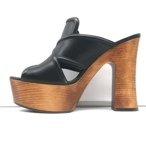 Saint Laurent Crisscross Platform Clog Sandals Black Leather Size 37 - Picture 7 of 11